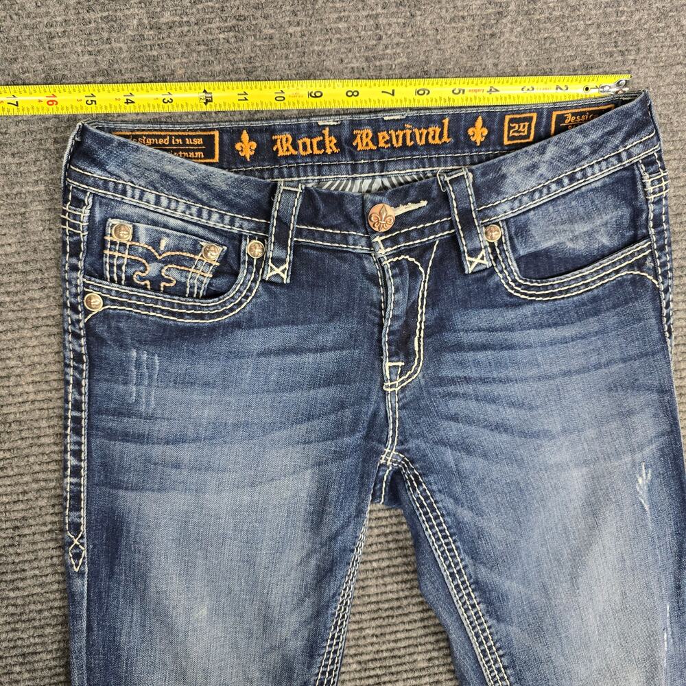 Rock Revival Jessica Skinny Jeans Womens 29 Blue Thick Stitch Flap Pocket - Picture 7 of 8